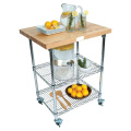 3 Tiers Metal Kitchen Trolley/Cart with Bamboo Board (TR603590A3C)